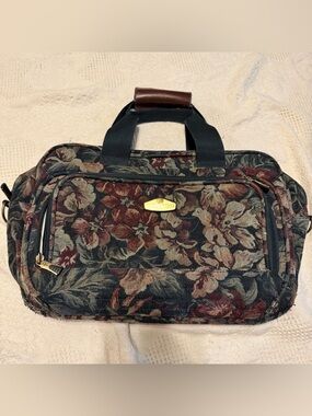 VTG Ricardo Beverly Hills Floral Tapestry Carpet Bag Weekender Travel Tote 90s
